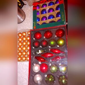 Boxes of Christmas decorations balls